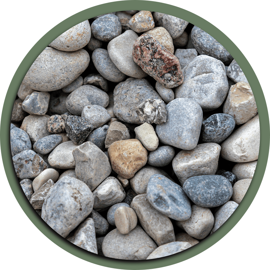 River Rock Decorative Stones in Hamilton Ridge Soils